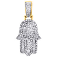 10K Yellow Gold Real Diamond Hamsa Hand Pendant 1.25" Mini Pave Charm 0.55 CT.