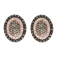 Brown Diamond Earrings Ladies 10K Rose Gold Round Pave Oval Studs 0.52 Tcw.