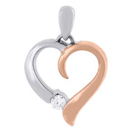Diamond Heart Charm Necklace Two Tone Gold Solitaire Pendant 0.08 CT.