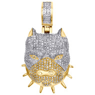 10K Yellow Gold Diamond Dog Pendant 1.50" Pit Bull Spike Collar Pave Charm 1 CT.