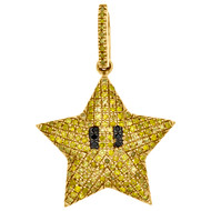 10K Yellow Gold Yellow Diamond Puff Dome Mini Star Pendant 1" Charm 0.41 CT.