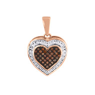 Heart Red Diamond Pendant Ladies 10k Rose Gold Charm Necklace 0.12 CT.
