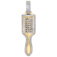 10K Yellow Gold Mens Diamond Paddle Hair Brush Pendant 1.50" Pave Charm 1/3 CT.