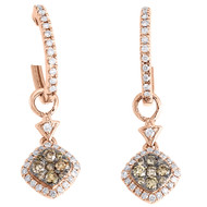 14K Rose Gold Brown & White Diamond Double Drop Dangle Earrings Hoops 0.53 Ct.