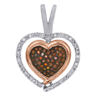10K White & Rose Gold Red Diamond Heart Love Pendant 0.85" Charm 1/4 CT.
