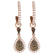 Brown Diamond Dangle Teardrop Earrings Ladies 14K Rose Gold Round 0.53 Tcw.