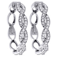 Diamond Infinity Hoop Earrings Ladies 10k White Gold Round Cut Pave 1/2 Ctw.