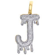 10K Yellow Gold Diamond J Initial Bubble Drip Pendant Pave Dome Charm 0.43 CT.