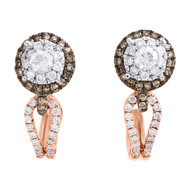14K Rose Gold Brown Diamond Flower Huggie Ladies Round Earrings 0.75" 0.75 CT.