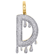 10K Yellow Gold Diamond D Initial Bubble Drip Pendant Pave Dome Charm 0.53 CT.