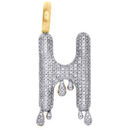 10K Yellow Gold Diamond H Initial Bubble Drip Pendant Pave Dome Charm 0.54 CT.