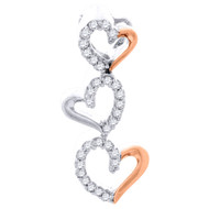 10K White Gold Round Cut Diamond 3 Stacked Hearts Fashion Pendant Charm 0.10 Ct.
