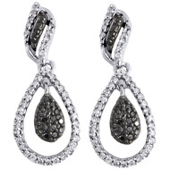 Black Diamond Teardrop Earrings 10K White Gold Round Ladies Danglers 1/2 Ct.