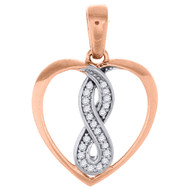10K Rose Gold Round Cut Diamond Heart and Infinity Pave Pendant Charm 0.12 Ct.