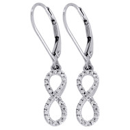 Diamond Infinity Earrings 10k White Gold Round Cut Pave Danglers 0.25 Tcw.