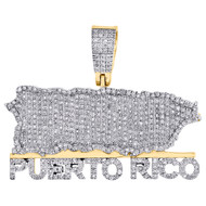 10K Yellow Gold Diamond Puerto Rico Map Pendant Atlas 1.15" Charm 0.95 CT.