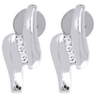 Diamond 3 Stone Earrings Ladies White Gold Round Screw Back Danglers 0.12 Tcw.