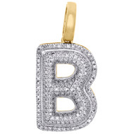 10K Yellow Gold Roumd Diamond B Initial Bubble Pendant Pave Dome Charm 0.39 CT.