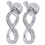 Diamond Infinity Earrings Ladies 10K White Gold Round Screw Danglers 0.10 Tcw.
