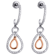 Diamond Two Tone Danglers 10K White Gold Ladies Tear Drop Earrings 0.25 Ct.