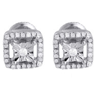 Diamond Square Stud Earrings .925 Sterling Silver Ladies Round Solitaire 0.25 Ct