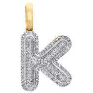 10K Yellow Gold Roumd Diamond K Initial Bubble Pendant Pave Dome Charm 0.36 CT.