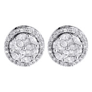 Diamond Earrings 14K White Gold Marquise Princess Halo Design Studs 1.50 Tcw.