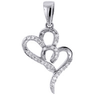 10k White Gold Diamond Double Heart Pendant  Love Necklace 0.10 CT.