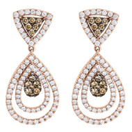 Brown Diamond Earrings Ladies 14K Rose Gold Round Teardrop Danglers 2.54 Tcw.