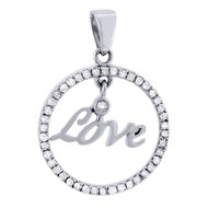 Circle Love Diamond Pendant 10k White Gold Round Charm 1/4 CT.