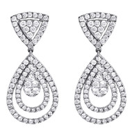 Diamond Teardrop Earrings Ladies 14K White Gold Round Pave Danglers 2.54 Tcw.