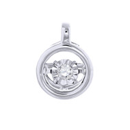 Round Dancing Diamond Pendant 10K White Gold Charm Necklace 0.05 Ct.