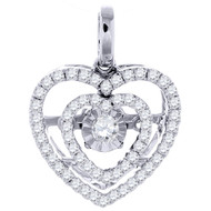 Dancing Diamond Double Heart Pendant Ladies 10K White Gold 0.32 Tcw.