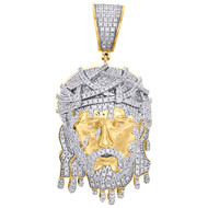 10K Yellow Gold Mens Diamond Jesus Face Pendant 2.30" Drip Piece Charm 2.75 CT.
