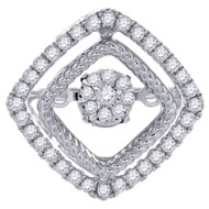 Dancing Diamond Pendant Textured 10K White Gold Square Halo 0.20 Tcw.