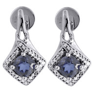 Diamond Earrings Ladies 10K White Gold Created Blue Sapphire Danglers 2.16 Tcw