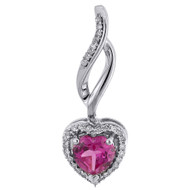 Diamond Heart Slide Pendant White Gold Created Pink Sapphire 1.24 CT.