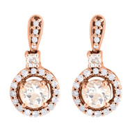 Diamond & Morganite Earrings 10k Rose Gold Round Ladies Danglers 1.09 Tcw