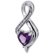 Diamond Created Amethyst Heart 10K White Gold Infinity Pendant 0.81 CT.