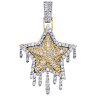 10K Yellow Gold Diamond Super Star Pendant 1.55" Stacked 3D Pave Charm 1.78 CT.