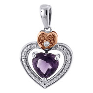 Diamond Created Amethyst Heart 10K Two Tone Gold Pendant 0.76 CT.