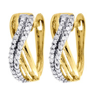 Diamond Hoop Earrings 10k Yellow Gold Round Cut Pave Swivel Huggie 0.20 Tcw.