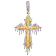 10K Yellow Gold Diamond Tiered Drip Cross Pendant 2.15" Mens Pave Charm 0.87 CT.