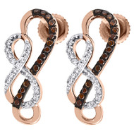Red Diamond Infinity Loop Earrings 10K Rose Gold Round Ladies Danglers 0.15 Ct.