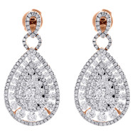 14K Rose Gold Teardrop Diamond Dangle Earrings Ladies Round Cut Drop 3.64 Ctw.