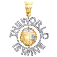 10K Yellow Gold Diamond The World Is Mine Globe Pendnat 1.40" Pave Charm 0.52 CT