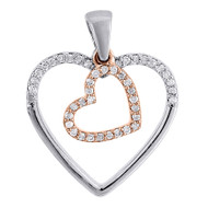 Diamond Double Heart Charm Necklace 10K Two Tone Gold Pendant 0.20 CT.