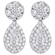 14K White Gold Pear Diamond Stud + Teardrop Dangler Jacket Earrings 2.50 CT.