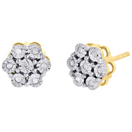 Diamond Flower Earrings .925 Sterling Silver Round Fanook Design Studs 0.09 Ct.