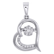 14K White Gold Diamond Heart Shape Frame Pendant Dancing Diamond Charm 0.09 CT.